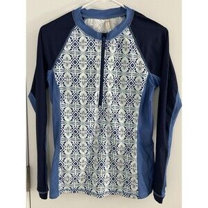 Helen Jon Full Zip Surf Shirt Slim Fit USA Made Rash Guard Swim Top Women Large